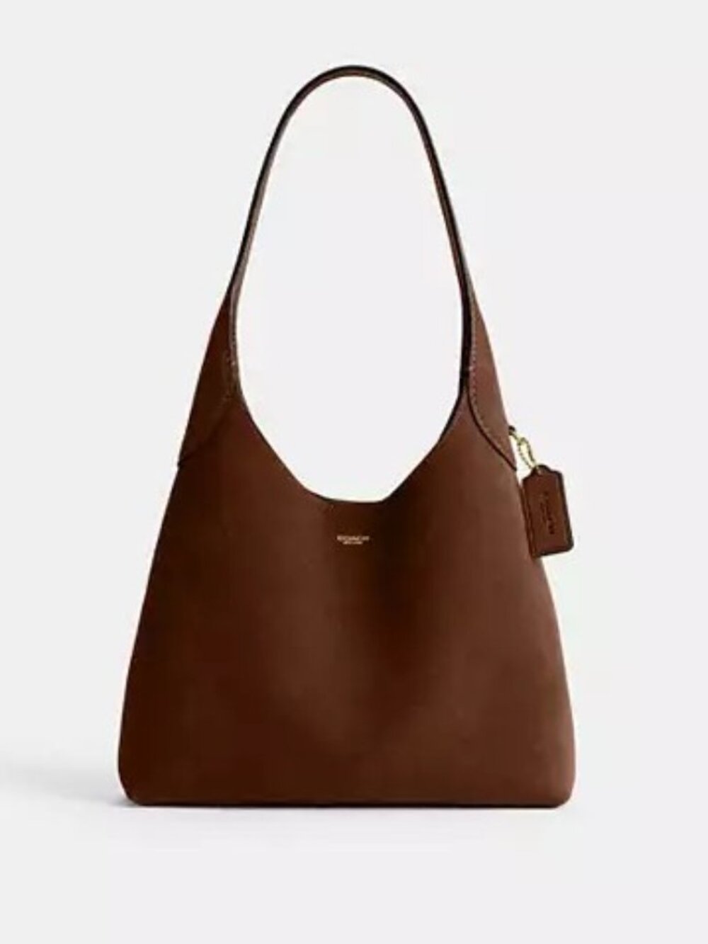 COACH BROOKLYN SHOULDER BAG 28 WARM BROWN SUEDE LEATHER HOBO MINIMALIST - Picture 1 of 16